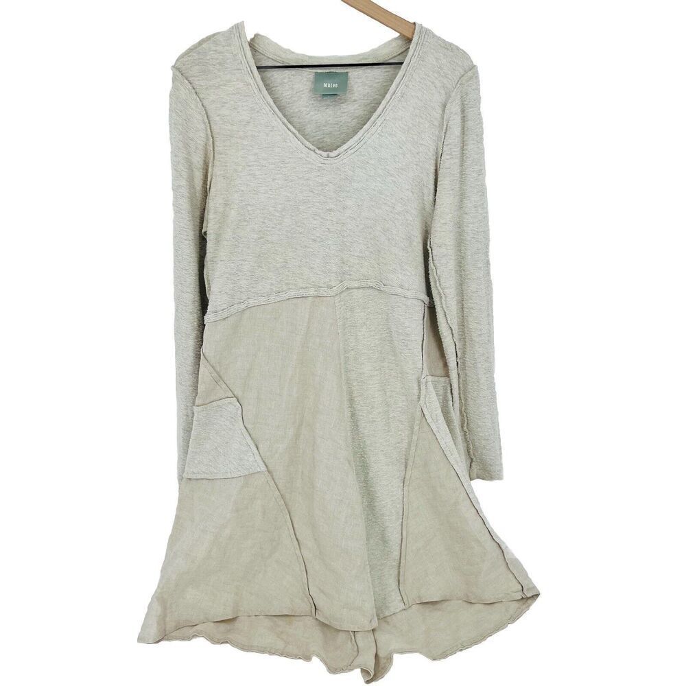 Maeve Northward Beige Linen Cotten Asymmetrical Dress Size Medium
